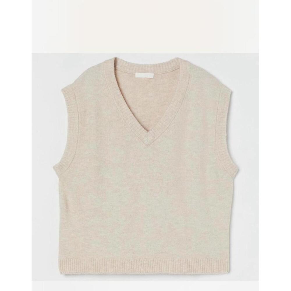 H&M Oversized Beige V-Neck Knit Sweater Vest for Women Size Small